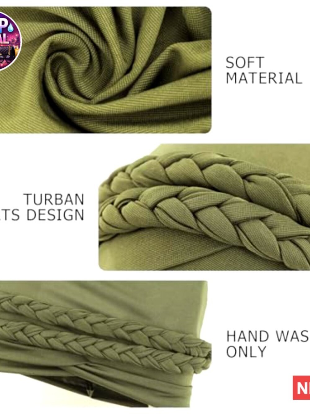 Soft Polyester Spandex Pre-Tied Double Twisted Braid Turban Headwrap Hat - Picture 5 of 7